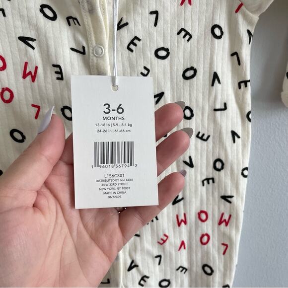 Willow + Whimsey By Bon Bebe One Piece Jumper Sleeper Love Mom Alphabet Soup 3-6 - Picture 4 of 5